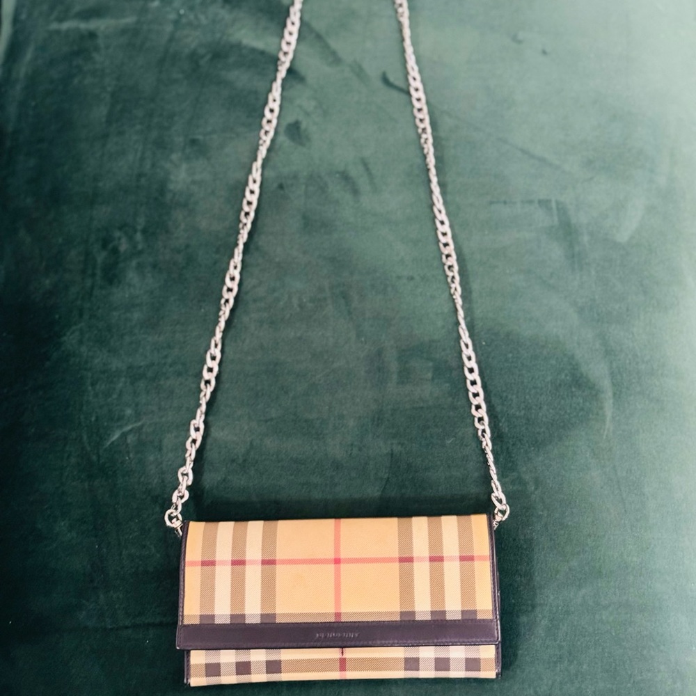 Burberry wallet purse with silver chain great condition fold over front flap